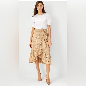 Ann Taylor Floral Eyelet Flounce Wrap Midi Skirt